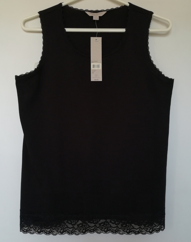 Laura Ashley black, round neck tank top,size PM
